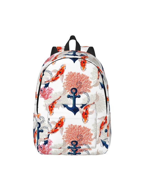 Koi Fish And Corals Print Canvas Backpack Travel Rucksack Unisex Knapsack 15.7/17.7Inch Laptop Backpack for Work,College -Medium