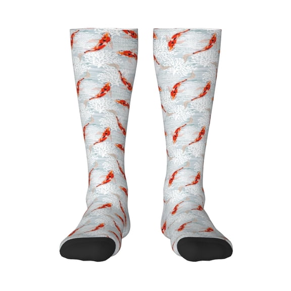 Vsdgher Koi Fish Corals,Spring Summer Print Thigh High Socks Extra Long Stretchy Sock Women Over Knee High Opaque Stocking Daily Wear