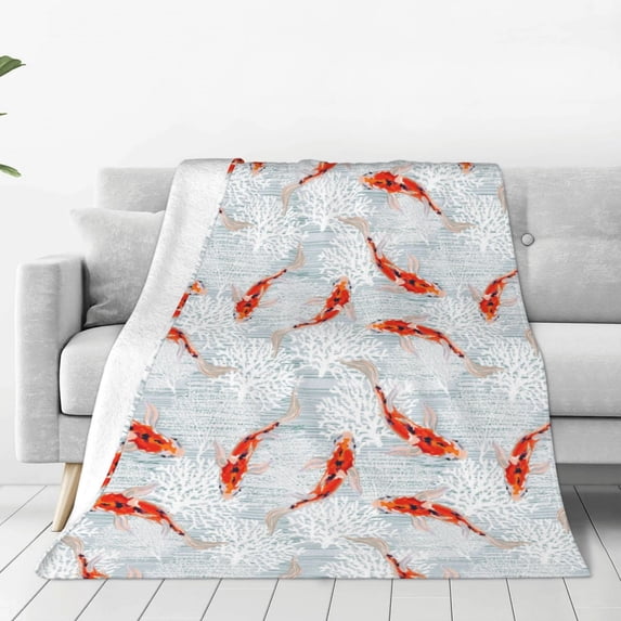 Vsdgher Koi Fish Corals,Spring Summer Ultra-Soft Micro flannel Blanket Throw Blankets for Couch Sofa, Bed (4 sizes)-60"x50"
