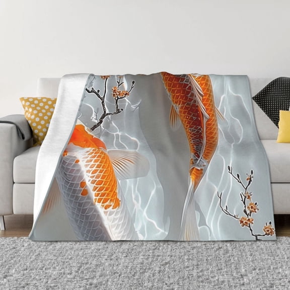 Vsdgher Koi Fish Water Pattern Fleece Throw Blanket, Horizontal Fleece Bedding Home Decor for Couch & Bed All Season Use -50"x40"