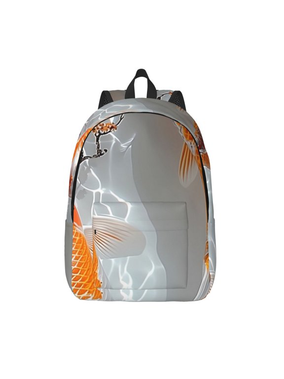 Koi Fish Water Print Canvas Backpack Travel Rucksack Unisex Knapsack 15.7/17.7Inch Laptop Backpack for Work,College -Small