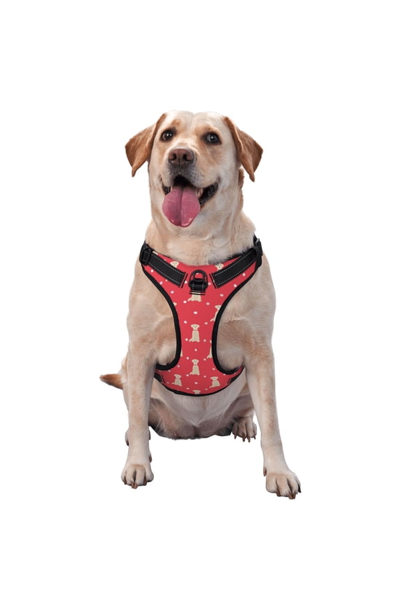 Labrador Retriever Dog Pattern Dog Harness,No Pull Pet Harness with Soft Padded Handle,Adjustable Reflective Vest with 2 Buckles,4 Slide Buckles,S-XL Large