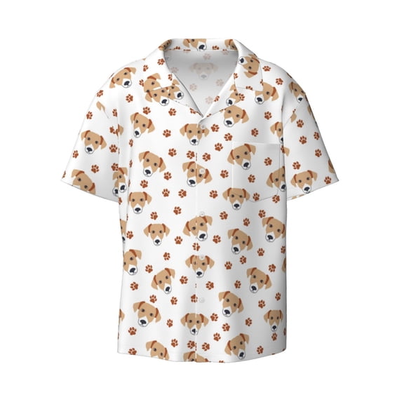 Vsdgher Labrador Retriever Dog Print Men's Wrinkle Free Untucked Cuban Shirt Business Casual Button Down Shirts Short Sleeve Shirt