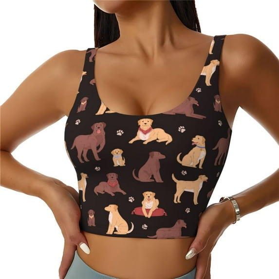 Vsdgher Labrador Retriever Dog Print Women Sleeveless Athletic Tank Top Built-in Bra Camisole Sports Vest for Yoga Running Fitness Exercise with Removable Pads