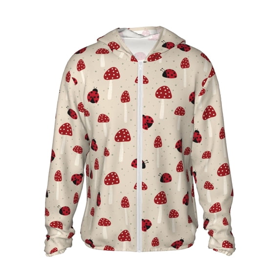Vsdgher Ladybug With Mushroom Print Adult Hoodie Shirts Rash Guard for Men Women,Long Sleeve Sun Protection Fishing Shirts for Athletic Running Swim-XX-Large
