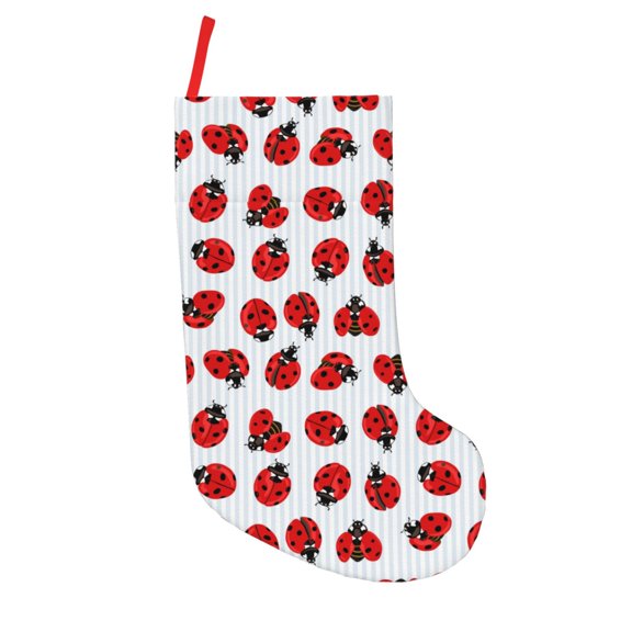 Vsdgher Ladybug On Blue Stripes Christmas Stockings 18 inch Large Kids Stocking Bags Hanging Socks for Christmas Decor Decorations