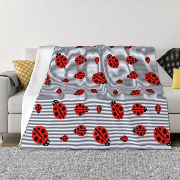 Vsdgher Ladybug Pattern Fleece Throw Blanket, Horizontal Fleece Bedding Home Decor for Couch & Bed All Season Use -50"x40"