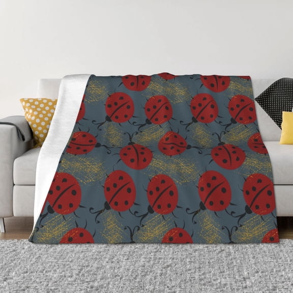 Vsdgher Ladybug Pattern Fleece Throw Blanket, Horizontal Fleece Bedding Home Decor for Couch & Bed All Season Use -50"x40"