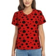 thumbnail image 1 of Vsdgher Ladybug Pattern Women Shirts V Neck Short Sleeve Tops T-Shirt Basic Tees, S to 3XLSmall, 1 of 5
