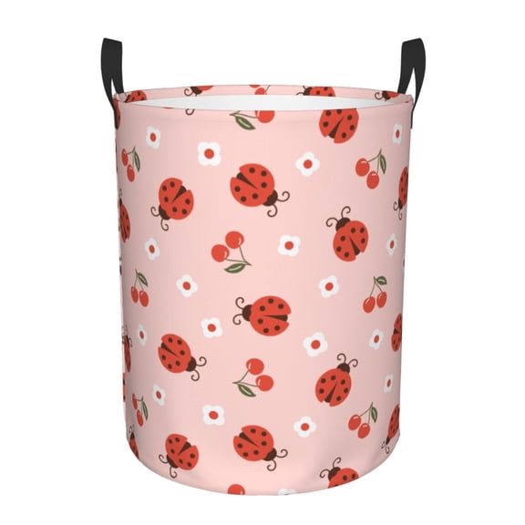Vsdgher Ladybug With Flower Waterproof Round Large Laundry Basket -Toy Storage Basket, Perfect as Hamper, Kids Room Storage, and Toy Containment-