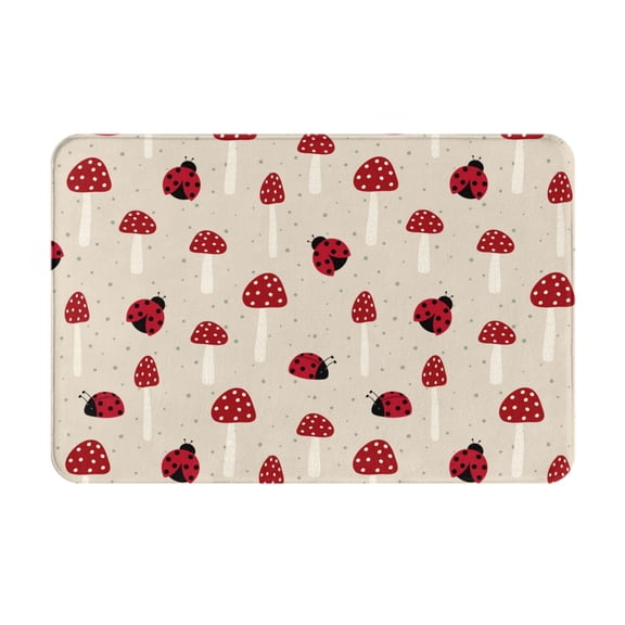 Vsdgher Ladybug With Mushroom Flannel Anti-Slip Floor Mat Comfort Mat Outdoor Rug, Indoor Outdoor Rugs for Home, Office, Laundry 16''x24''in