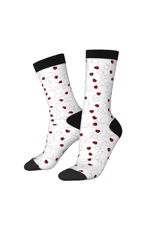 Ladybugs Flying On Dotted Route Crew Socks for Men & Women, Breathable Casual Athletic Ankle Socks