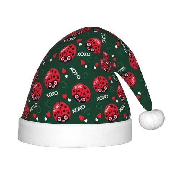 Vsdgher Ladybugs In Love Christmas Hat, Santa Hat for Kids Xmas Holiday Hat Red Classic Christmas New Year Festive Party Supplies