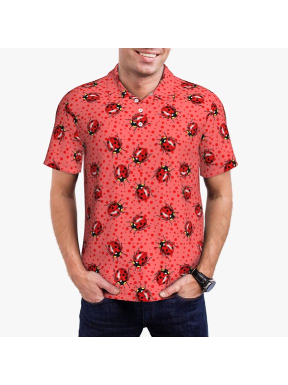 Ladybugs On Red Polka Dot Polo Shirts for Men, Men's Short Sleeve Stretch Polo Shirt, Shirts for Men-Medium