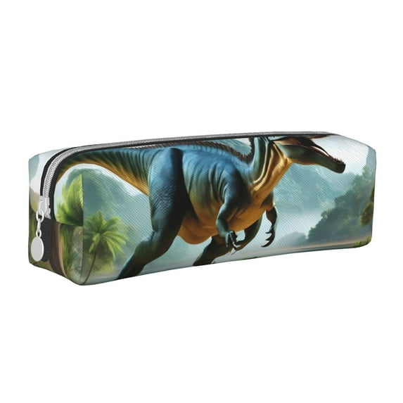 Vsdgher Lake Forest Dinosaur A Leather Pencil Case, Makeup Pouch, Zipper Pouch for Daily Essentials, Storage Organizer, Cosmetics and Stationary Bag