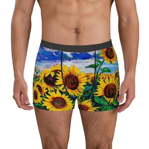 Vsdgher Landscape With Sunflowers Pattern Men's Boxer Brief Underwear,Soft Funny Underwear for Men-XX-Large
