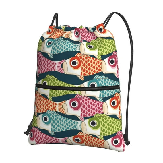 Vsdgher Lantern Koi Fish Drawstring Backpack Water Resistant String Bag Sports Sackpack Gym Sack for Men Women