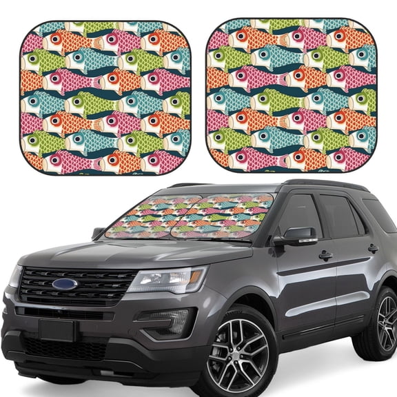 Vsdgher Lantern Koi Fish Print Car Windshield Sun Shade, Reflective Sunshade Window Sunshade Sun Visor Protector Fit for Cars,Trucks,SUVs-Large