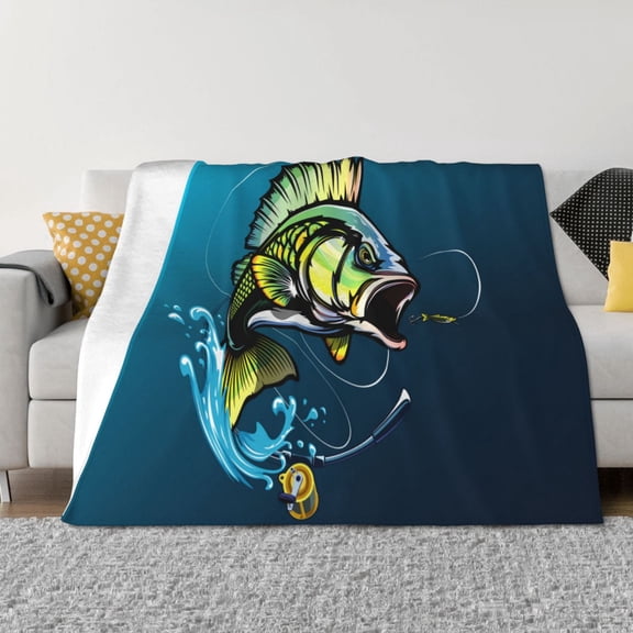 Vsdgher Largemouth Bass Fish Pattern Fleece Throw Blanket, Horizontal Fleece Bedding Home Decor for Couch & Bed All Season Use -40"x30"