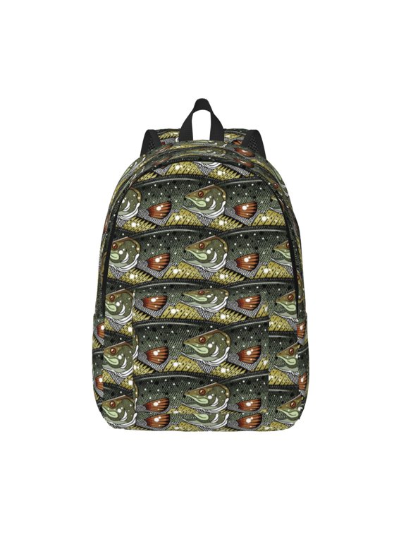 Largemouth Bass Fish Print Canvas Backpack Travel Rucksack Unisex Knapsack 15.7/17.7Inch Laptop Backpack for Work,College -Medium