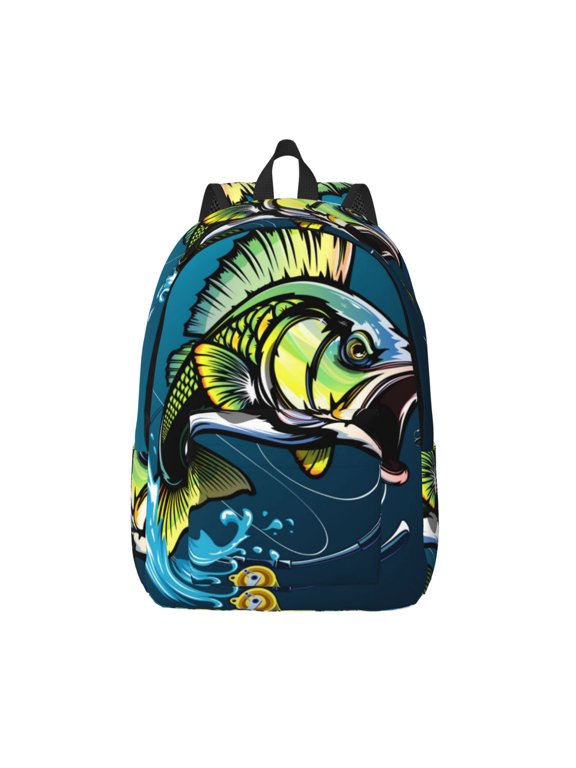 Largemouth Bass Fish Print Canvas Backpack Travel Rucksack Unisex Knapsack 15.7/17.7Inch Laptop Backpack for Work,College -Small