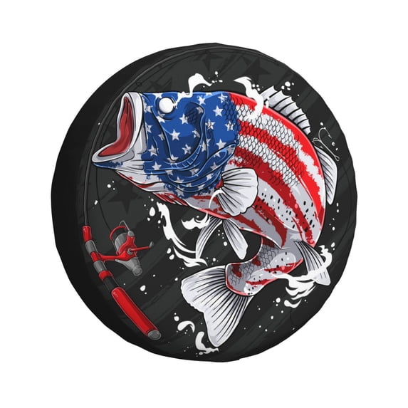 Vsdgher Largemouth Bass Fish in USA for Spare Tire Cover, Tire Wheel Protector Wheel Cover Fit for Truck,Trailer,RV,SUV,Camper and Most Vehicle-14 inch