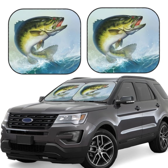 Vsdgher Largemouth Bass jumps out of water Print Car Windshield Sun Shade, Reflective Sunshade Window Sunshade Sun Visor Protector Fit for Cars,Trucks,SUVs-Medium