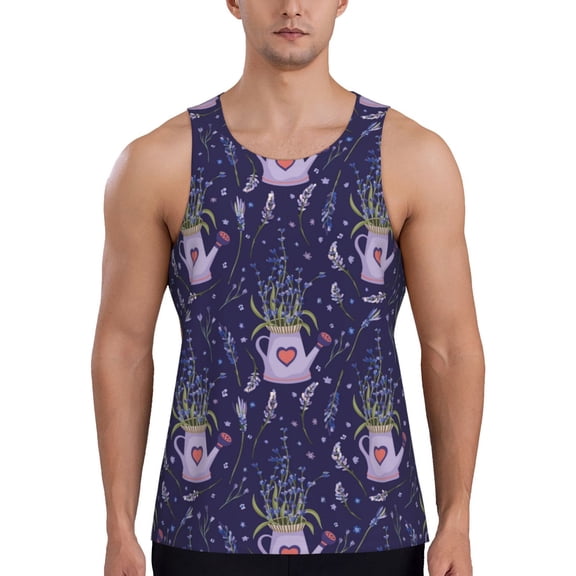 Vsdgher Lavender Flowers Men's Workout Tank Tops Sleeveless Gym Shirt Quick Dry Fitness Bodybuilding Sleeveless T Shirt-Small