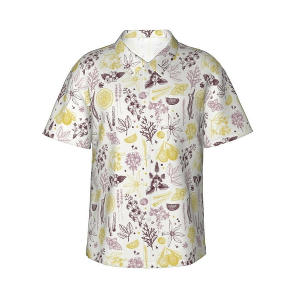 Vsdgher Lavender Flowers Print Men's Hawaiian Shirts Button Down Tropical Holiday Beach Shirts Vacation Clothes,Medium