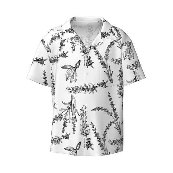 Vsdgher Lavender Flowers Print Men's Wrinkle Free Untucked Cuban Shirt Business Casual Button Down Shirts Short Sleeve Shirt