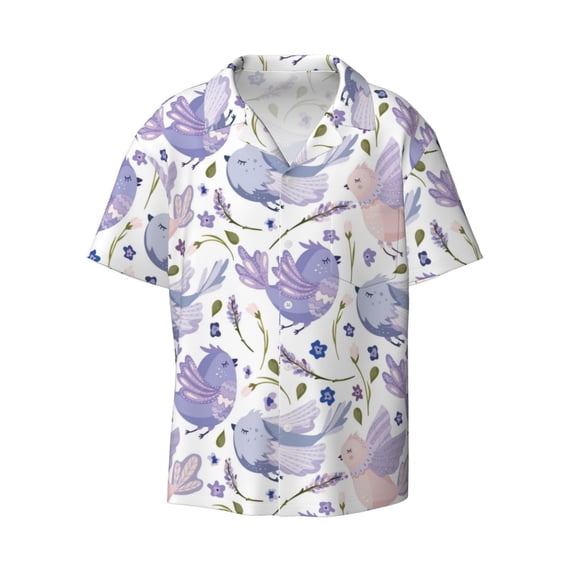 Vsdgher Lavender Flowers Print Men's Wrinkle Free Untucked Cuban Shirt Business Casual Button Down Shirts Short Sleeve Shirt