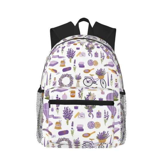 Vsdgher Lavender Flowers Print Unisex Large Capacity Bookbag Schoolbag Casual Daypack for High School/College/Teens/Travel/Work
