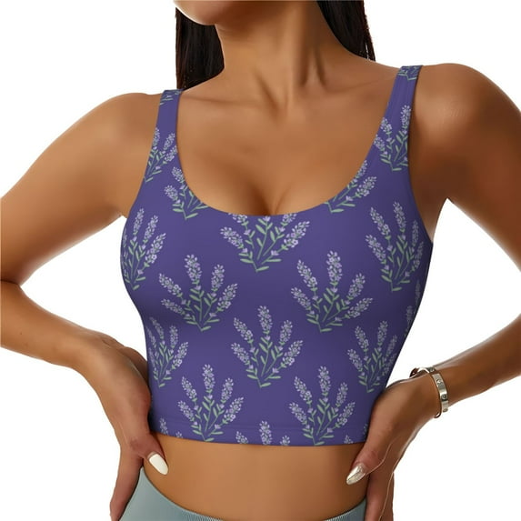 Vsdgher Lavender Flowers Print Women Sleeveless Athletic Tank Top Built-in Bra Camisole Sports Vest for Yoga Running Fitness Exercise with Removable Pads