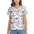 thumbnail image 1 of Vsdgher Lavender Flowers Women Shirts V Neck Short Sleeve Tops T-Shirt Basic Tees, S to 3XLSmall, 1 of 5
