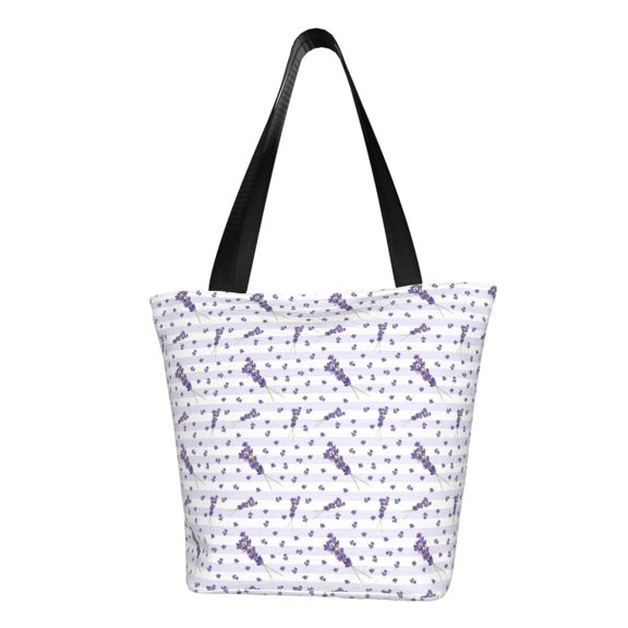 Vsdgher Lavender Flowers print Reusable Shopping Grocery Bags for Women Shopping with Pouch Foldable Pouch Lightweight Polyester Fabric