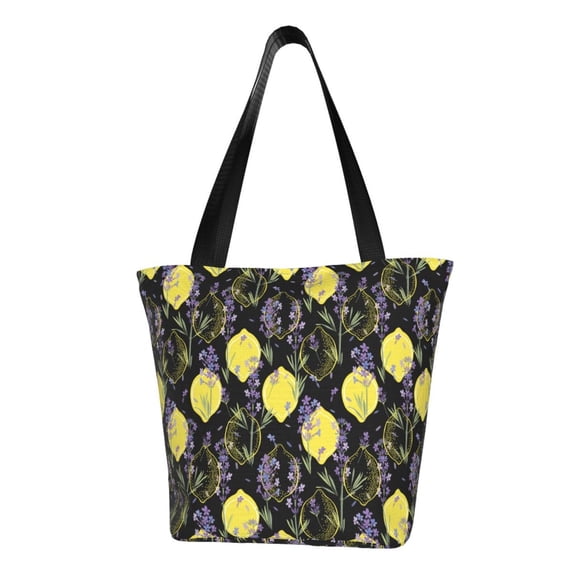 Vsdgher Lavender Flowers print Reusable Shopping Grocery Bags for Women Shopping with Pouch Foldable Pouch Lightweight Polyester Fabric