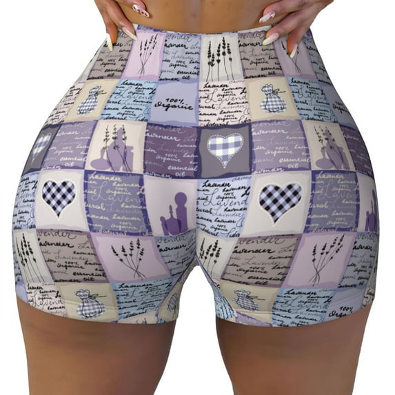 Vsdgher Lavender Flowers print Workout Shorts for Women Seamless Soft Smooth Gym Yoga Scrunch Active Exercise Fitness Shorts