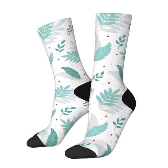 Vsdgher Leaf Print Green Crew Socks for Men & Women, Breathable Casual Athletic Ankle Socks