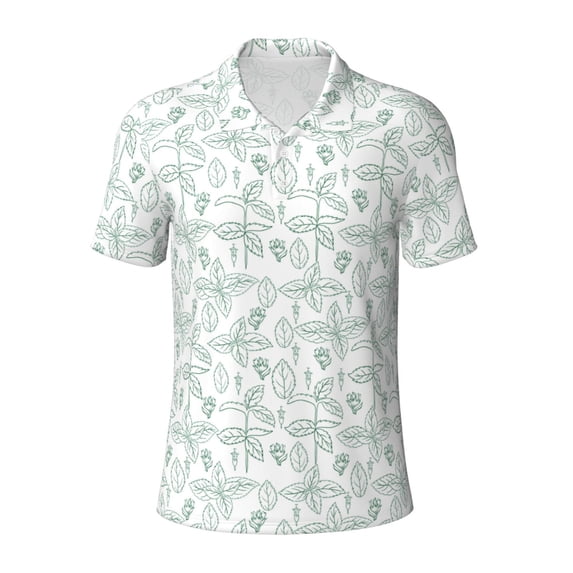 Vsdgher Leaf Print Print Men's Short Sleeve Stretch Polo Shirt, Moisture-Wicking Performance Polo Shirt