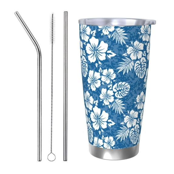 Vsdgher Leaves And Flowers 20 Oz Stainless Steel Vacuum Insulated, Travel Mug Coffee Cup for Home, Office, Outdoor Works Great for Ice Drinks and Hot Beverage -Straw Three-piece Set