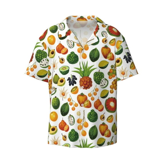 Vsdgher Lemon Fruits Vegetables Print Men's Wrinkle Free Untucked Cuban Shirt Business Casual Button Down Shirts Short Sleeve Shirt