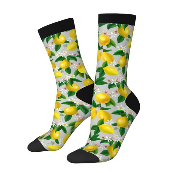 Vsdgher Lemon Seamless Pattern Oil Painting Effect Crew Socks for Men & Women, Breathable Casual Athletic Ankle Socks