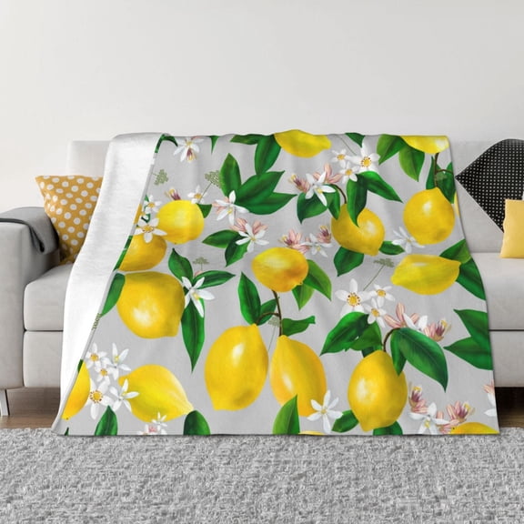 Vsdgher Lemon Seamless Pattern Oil Painting Effect Pattern Fleece Throw Blanket, Horizontal Fleece Bedding Home Decor for Couch & Bed All Season Use -80"x60"