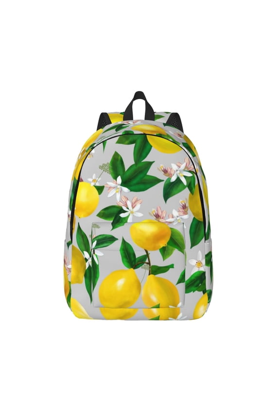 Lemon Seamless Pattern Oil Painting Effect Print Canvas Backpack Travel Rucksack Unisex Knapsack 15.7/17.7Inch Laptop Backpack for Work,College -Small
