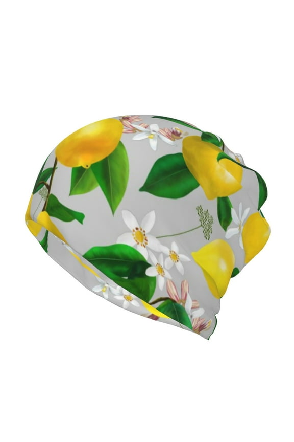 Lemon Seamless Pattern Oil Painting Effect Slouchy Beanie Hat for Men/Women, Skull Cap Chemo Cap Night Sleeping Cap