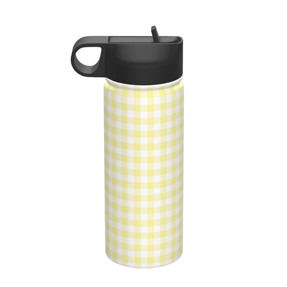 Vsdgher Lemon Yellow Checkboard for Insulated Stainless Steel Water Bottle,18oz Sports Water Bottle Stainless Steel Reusable Tumbler for Sports, Travel, and School