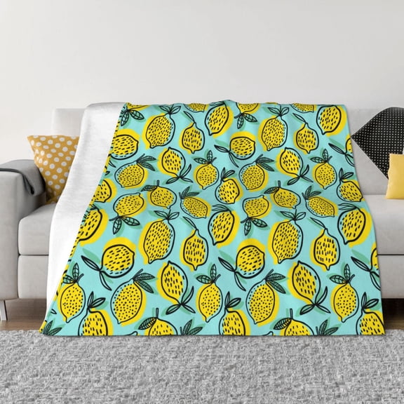 Vsdgher Lemon1 Pattern Fleece Throw Blanket, Horizontal Fleece Bedding Home Decor for Couch & Bed All Season Use -50"x40"
