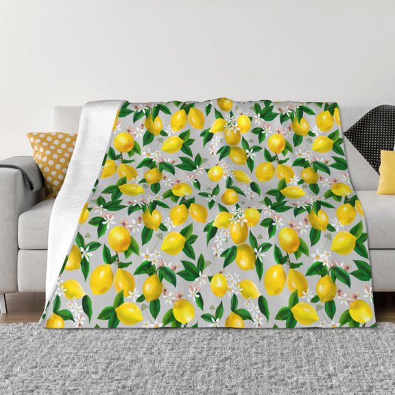 Vsdgher Lemon1 Pattern Fleece Throw Blanket, Horizontal Fleece Bedding Home Decor for Couch & Bed All Season Use -80"x60"