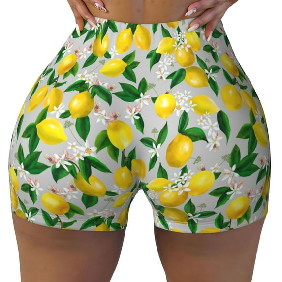 Vsdgher Lemon1 print Workout Shorts for Women Seamless Soft Smooth Gym Yoga Scrunch Active Exercise Fitness Shorts