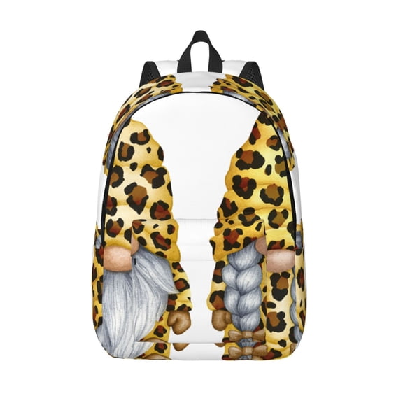 Vsdgher Leopard Gnomes Print Canvas Backpack Travel Rucksack Unisex Knapsack 15.7/17.7Inch Laptop Backpack for Work,College -Medium